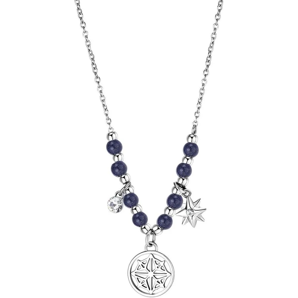 Woman wind rose necklace Chakra Brosway 316L steel with blue beads NWT